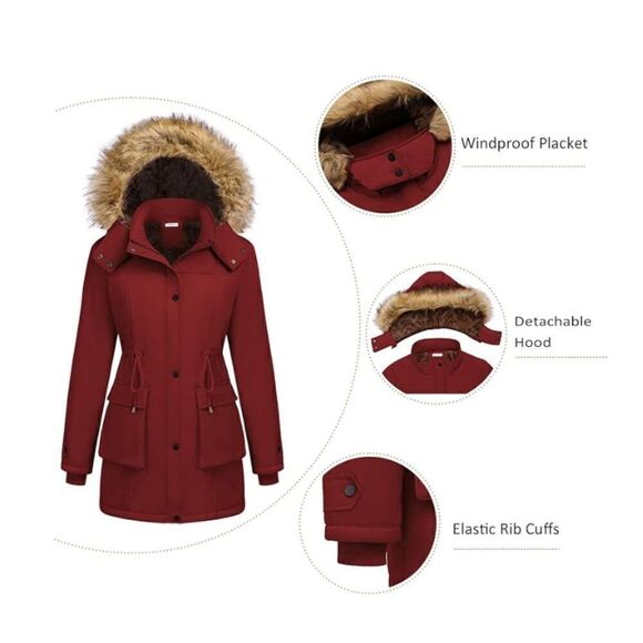 Beyove Thicken Warm wine red hooded parka size XXL NWT - Picture 5 of 5